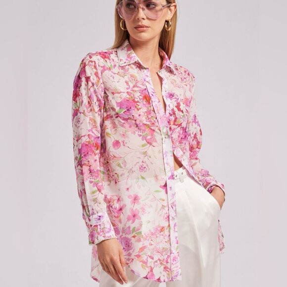 NWT Generation love Mercy Floral Georgette Shirt in Floral Pink sz XS - Picture 1 of 11